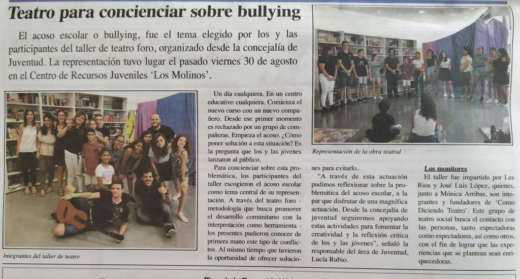 Teatro sobre bullying. Talleres de teatro social en Alicante.